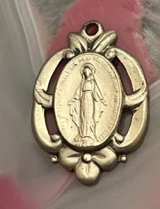 Antique Art Deco Theda Sterling Silver Miraculous Mary Religious Pendant Charm - Picture 1 of 9