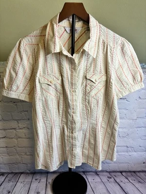 Roper Mujer Manga Corta Abotonada Beige con Rayas Rojas/Naranja Talla Grande Foto 1 de 4