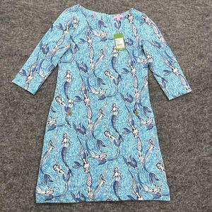 Lilly Pulitzer Dress Womens Medium Blue Mermaids Charlene Nice Tail Mini Shift - Picture 1 of 18