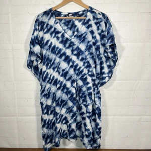 Lands' End Tie Dye Swim Cover Up Womens Large Blue Drawstring Waist Dress Tunic - Picture 1 of 11