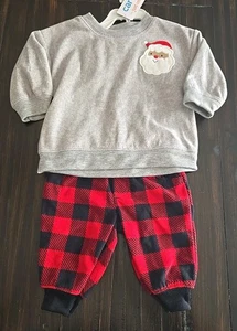 Carter's J.O.Y Größe Neugeborenes Weihnachten Santa 2-teiliges Outfit rot Büffel kariert neu mit Etikett - Bild 1 von 5