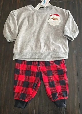 Carter's J.O.Y Size Newborn Christmas Santa 2pc Outfit Red Buffalo Plaid NWT - Image 1 of 4