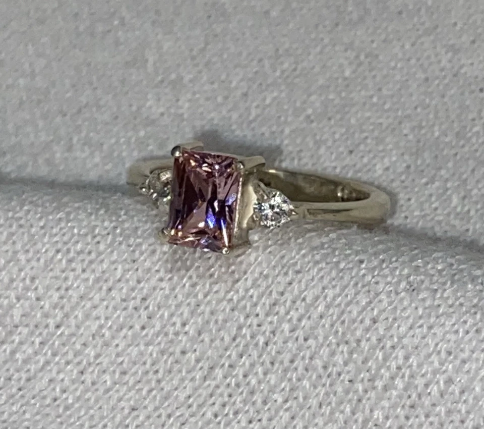 Anillo de compromiso de princesa de ley con piedra rosa y circonita cúbica 925 talla 6,5 Foto 1 de 4