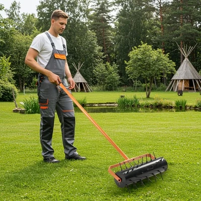 Aireador de césped de 17 pulgadas, herramienta aireador de césped rodante de alta resistencia para aireación del suelo, Foto 1 de 4