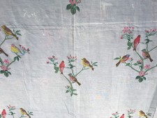 Vintage Sheer Fabric Shower Curtain 50s 60s midcentury drape birds flowers