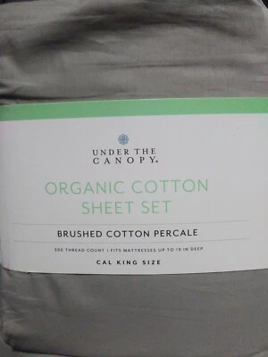 New Under The Canopy Cal King Sheet Set 100% Brushed Organic Cotton Drizzle Grey - Imagem 1 de 4