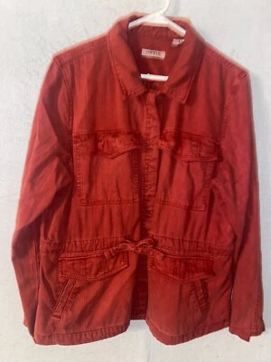 Chaqueta vaquera Orvis para mujer grande roja denim abrigo de tareas bolsillo largo camionero algodón Foto 1 de 4