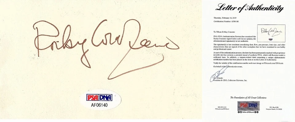 Rocky Graziano Signed Auto'd 3x5 inch Index Card - Boxer Died 1990 + PSA/DNA LOA - Image 1 of 1