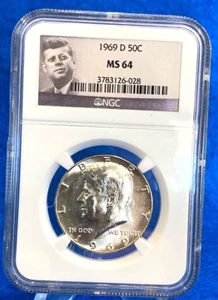 1969 D Kennedy 50C Silver Half Dollar NGC MS64 Profile Label - Picture 1 of 2
