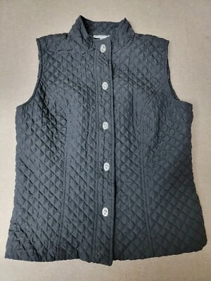 VESTIDO GRANERO Mujer Chaleco Talla Pequeña Negro Plata Palanca Botón Diamante Acolchado Foto 1 de 4