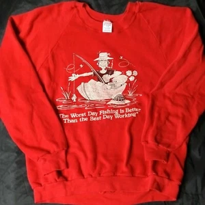 Vintage 1980's THE WORST DAY FISHING... Michigan Funny Sexy 1985 Sweater XL  - Picture 1 of 5