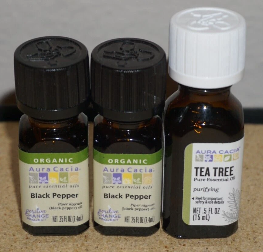 Aura Cacia Pure Essential Oil Tea Tree 0.5 oz + 2X Black Pepper 0.25 oz - Image 1 of 2