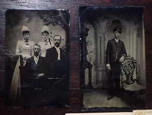 Lote de 7 fotografías antiguas de Tintypes niños hombres mujeres - Imagen 1 de 6