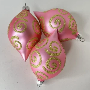 3 Vintage Blown Mercury Glass Christmas Ornaments Teardrops Gold Pink OR66 - Picture 1 of 5