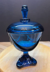 "Plato de caramelo/compote con tapa de 9" con cortina azul épica de vidrio vikingo arte blúnico" - Imagen 1 de 16