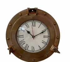 Nautical Brass Ship's Porthole Clock Antique Maritime Beach Style Wall Clock