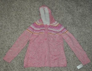 Girls Sweater Cardigan Sugar Rush Hooded Fairisle Pink White Long Sleeve-size XL - Picture 1 of 4