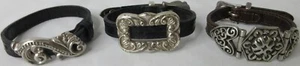 Lot of 3 VTG Brighton Black Brown Leather Buckle Bracelet Silver Scroll Heart + - Picture 1 of 20