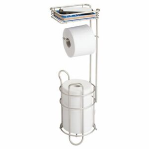 mDesign Metal Toilet Paper Holder Stand / Dispenser with Shelf, 3 Rolls - Satin