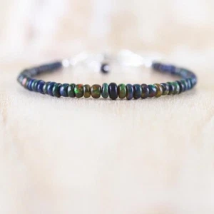 Pulsera AAA Natural Etíope Ópalo Negro 3-5 mm Rondelle Suave Piedra Preciosa con Cuentas - Imagen 1 de 5