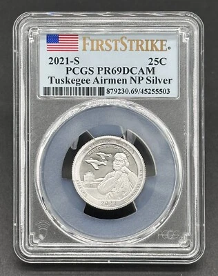 American silver coin 2021-S 25C Graded Tuskagee Airman Quarter PCGS PR69DCAM - Image 1 of 2