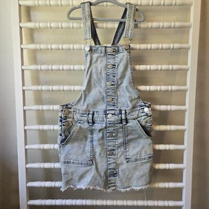 Justice Girls 90s Style Denim Overall Skirtall Dress Skorts Size 10 Light Wash - Picture 1 of 8