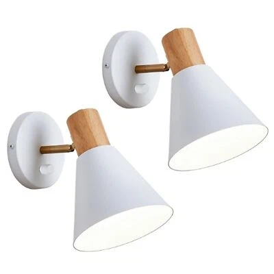 Set of 2 Clankin wood & White Wall Sconces Adjustable Light Fixtures Foto 1 de 4