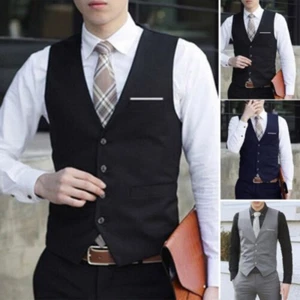 Men-Formal Business Wedding Slim Fit-Vest Suit Tuxedo Waistcoat Tops Formal-Vest - Picture 1 of 7