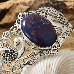  Brazalete Mojave púrpura turquesa y amatista en plata de ley calado - Imagen 1 de 5