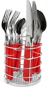 Gibson Sensations 16-Piece Stainless Steel Flatware Set with Metal Caddy, Red