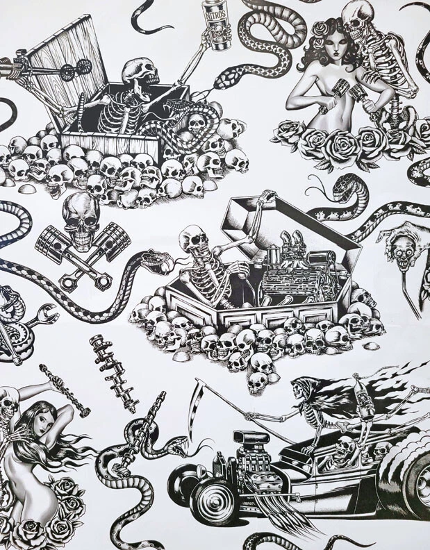 Alexander Henry Nicole's 印花热杆噩梦黑色/Wh 棉织物按码分类 — 第 1/1 张图片