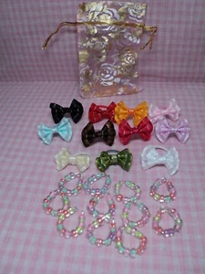 Littlest Pet Shop Handmade LPS 10pc 5 Bows 5 Necklaces Accessories In Gift Bag