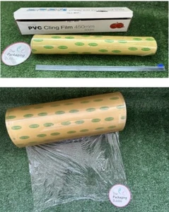 Envoltura de alimentos fuerte de 18"" para carne de PVC transparente 12mu 450 mmX300/1500 m película adhesiva rollo jumbo - Imagen 1 de 23