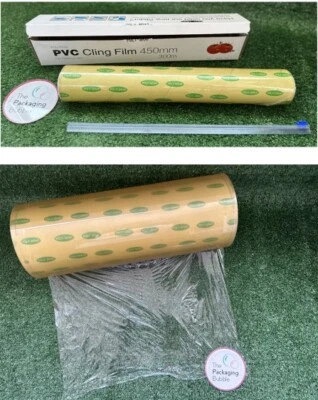 Strong Clear PVC Meat 18''  Food Wrap 12mu 450mmX300/1500m Cling Film Jumbo Roll - Image 1 of 4