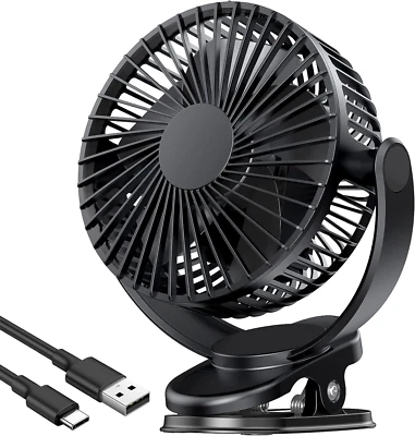 Ventilador de escritorio recargable con clip USB, 3 velocidades, batería de 5000 Foto 1 de 4