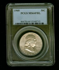 1960-P Franklin Silver Half Dollar 50C Pcgs Ms 64 Full Bell Line (Fbl)