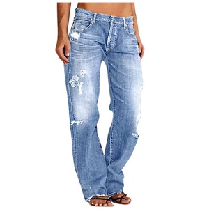 NWT Women's Casual Loose Wide Leg Comfy High Waisted Jeans Light Blue Size M - Picture 1 of 4