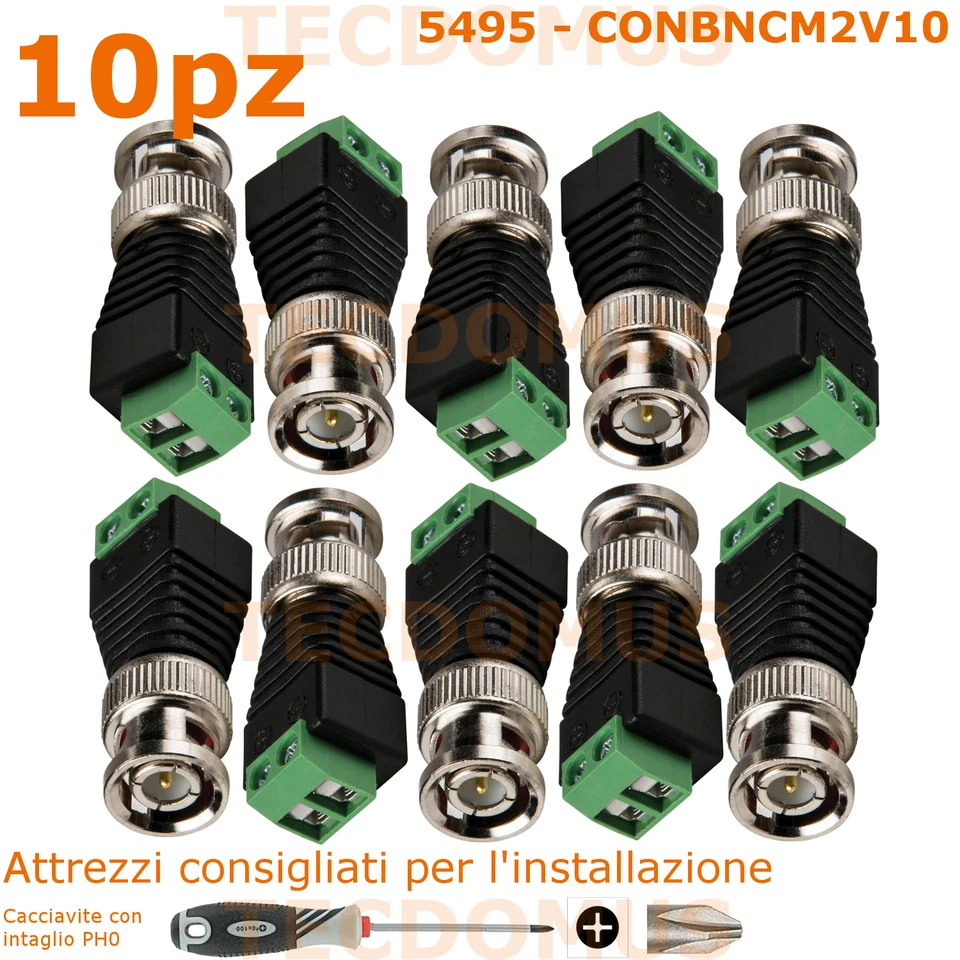 10 Pz Connettore BNC maschio 2 poli a vite per cavo coassiale RG59 e RG174 - Immagine 1 di 1