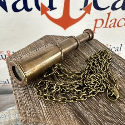 Antique Finish Brass Telescope w/ 27" Chain, Pocket Size Spyglass, Nautical - Image 1 of 4