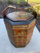 CHINESE ANTIQUE Wood Dowry Trunk Chest WEDDING BASKET Rare Asian