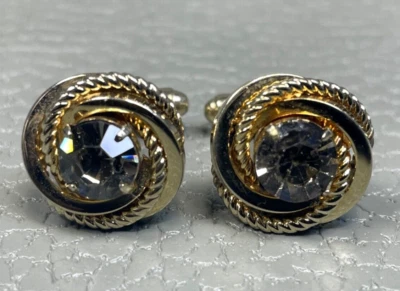 Gemelos vintage Love Knot piedra transparente chapados en oro amarillo Foto 1 de 3