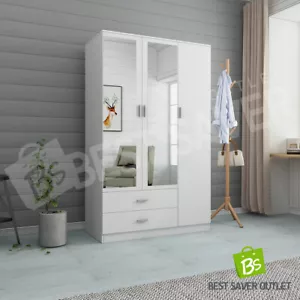 Mirrored Wardrobe Organiser Bedroom Storage Clothes Closet Cabinet 3 Doors White - Picture 1 of 11