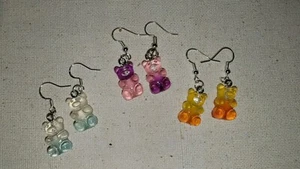 3 Pair Gradiant Resin Gummy Bear Candy Earrings Handmade Dangle Fish Hooks N17 - Picture 1 of 2
