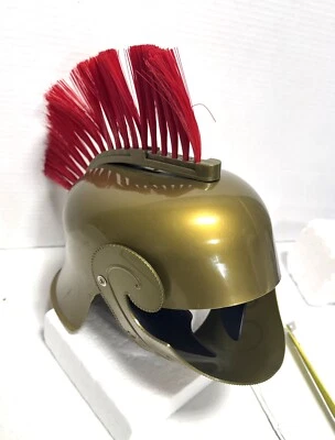 Casco Romano Dorado Con Cepillo Rojo Halloween Adulto Plástico Grueso Foto 1 de 4