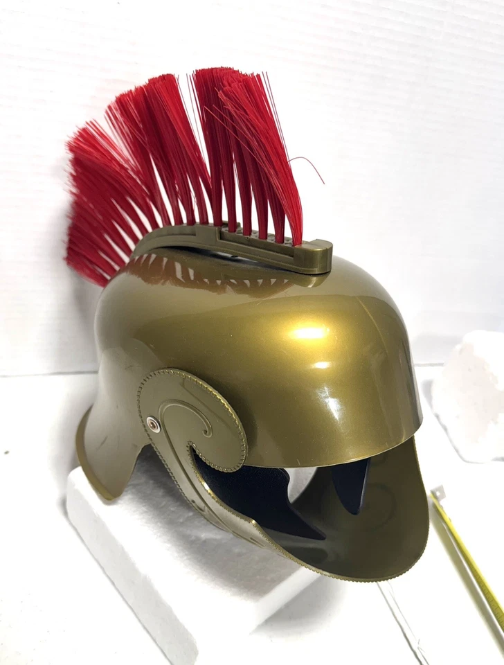 Casco Romano Dorado Con Cepillo Rojo Halloween Adulto Plástico Grueso Foto 1 de 4
