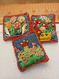 Hand Embroidered Throw Pillows/Cushions 1:12 Scale for Dollhouse - OOK - Picture 1 of 5