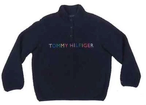 Tommy Hilfiger Flag Logo Spell Out Deep Pile Fleece Mens Snap T Pullover Jacket - Picture 1 of 8