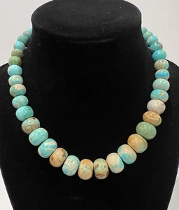 Arkansas Turquoise In Matrix Graduated Rondelle Beads Necklace 8-14mm Beads 14” - Picture 1 of 6