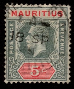 Mauritius 1913 KGV SG196 5c grey & carmine Used - Picture 1 of 2
