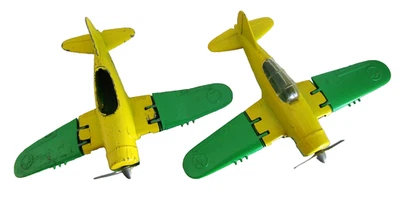 2 aviones vintage de hierro fundido HUBLEY para niños verdes y amarillos #495 1 para piezas Foto 1 de 4